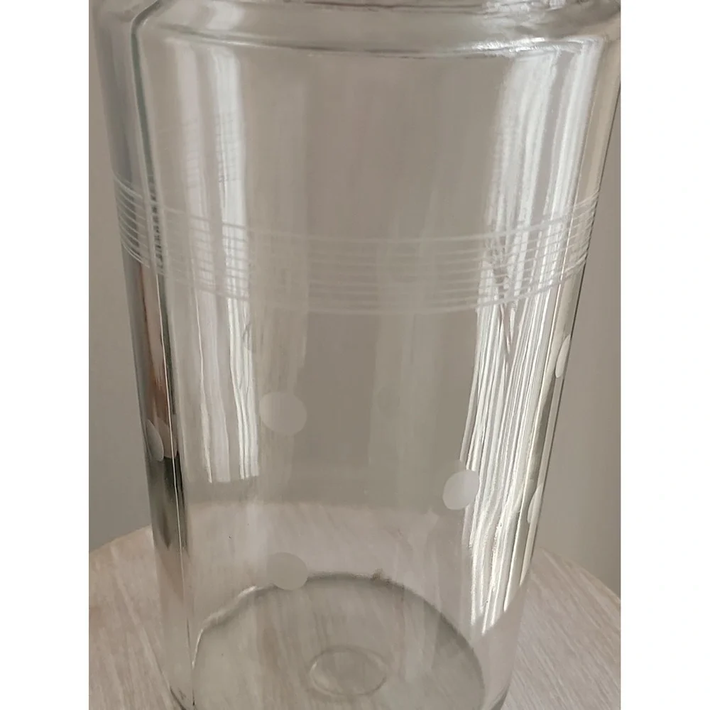 Vintage Mid Century Etched Glass Cocktail Shaker With Stainless Steel Lid